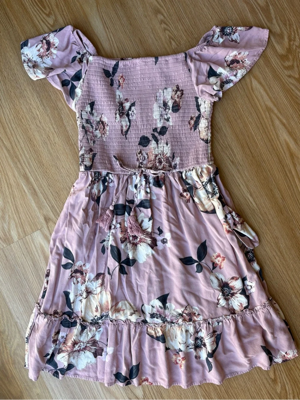 Girls' Pink Floral Smocked Dress